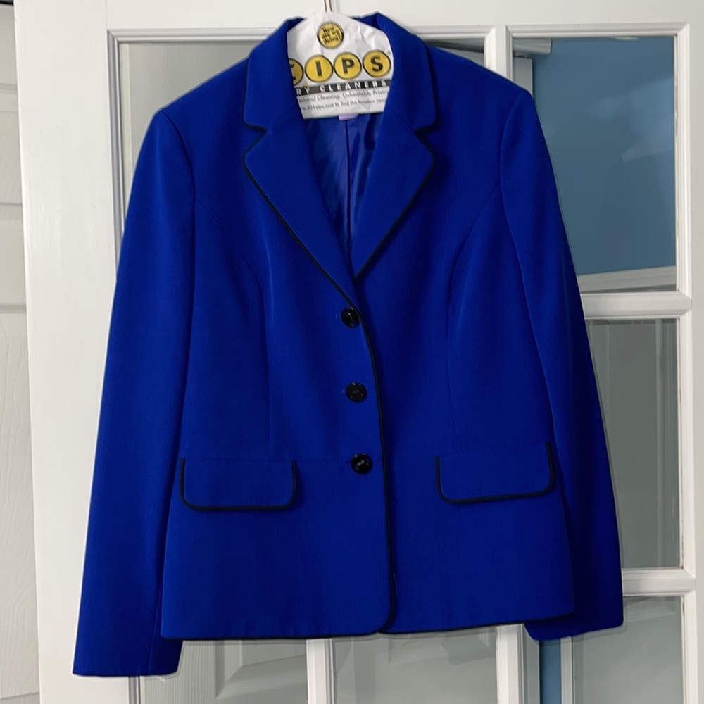 Kasper Cobalt Blue with Black Trim Jacket Size 16